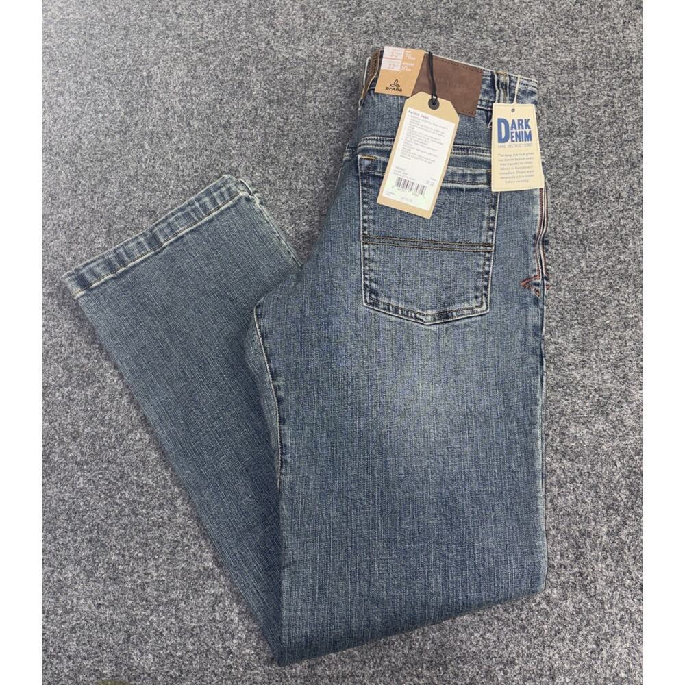 NWT prAna Mens 30x32 Axiom Straight Leg Antique Stone Wash Jeans $110